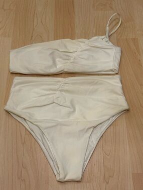 Zara White High-Waist Ruched Bikini Set